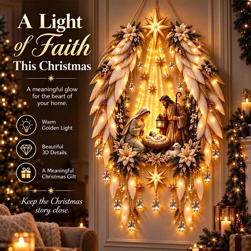 Christmas，Bethlehem Star of Faith, Lighted Nativity Wall Decor,Glowing Christmas Hanging Ornament, LED Lights for Indoor Gift