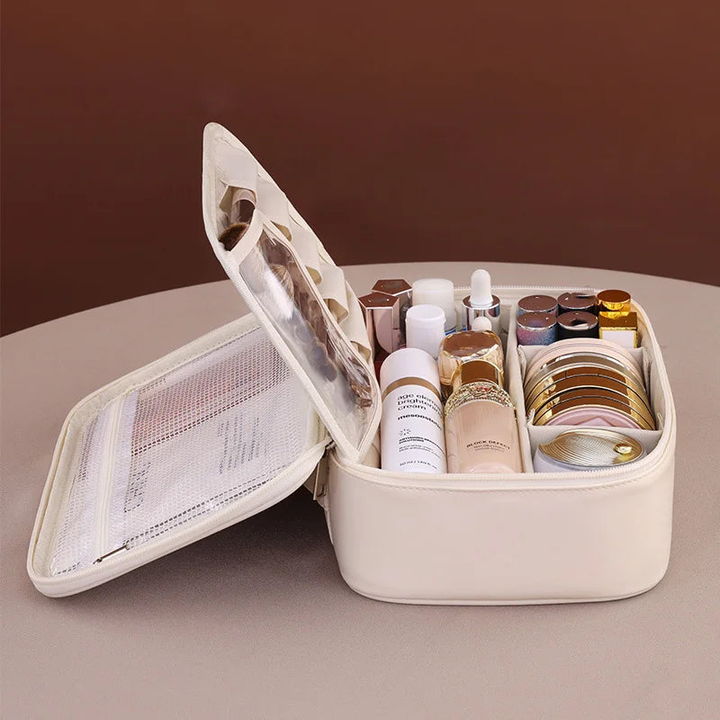 Travel Makeup Bag with Handle | PU Cosmetic & Toiletry Organizer