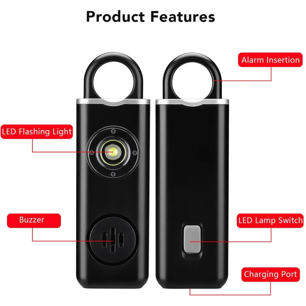 Self Defense Alarm 130dB Anti-wolf Personal Alarm for Woman With LED Light USB-C Charge Emergency Anti-Attack Keychain