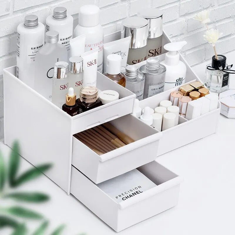 White Makeup Organizer with Drawers & Skincare Storage