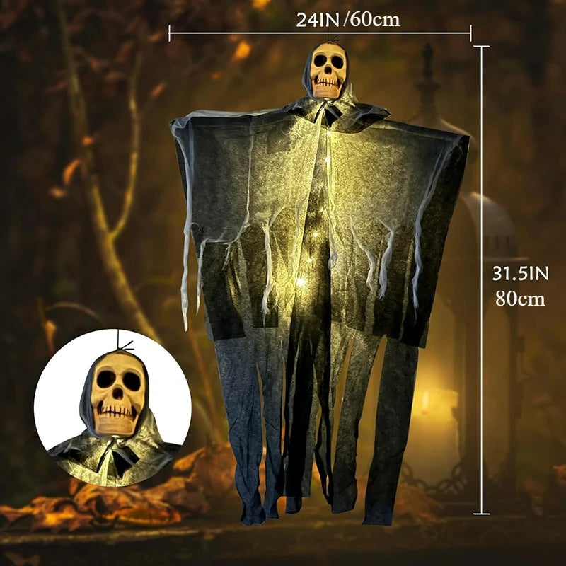 Halloween decoration of a ghost with measurements and inset showing face details.