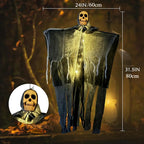 Halloween decoration of a ghost with measurements and inset showing face details.