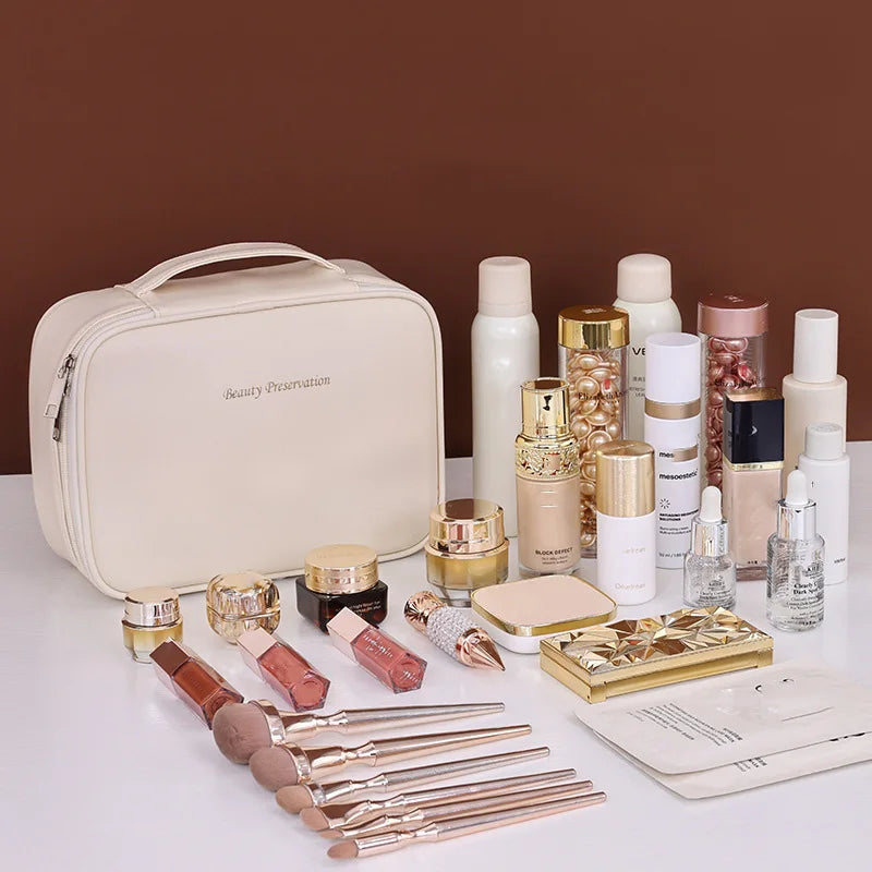 Travel Makeup Bag with Handle | PU Cosmetic & Toiletry Organizer