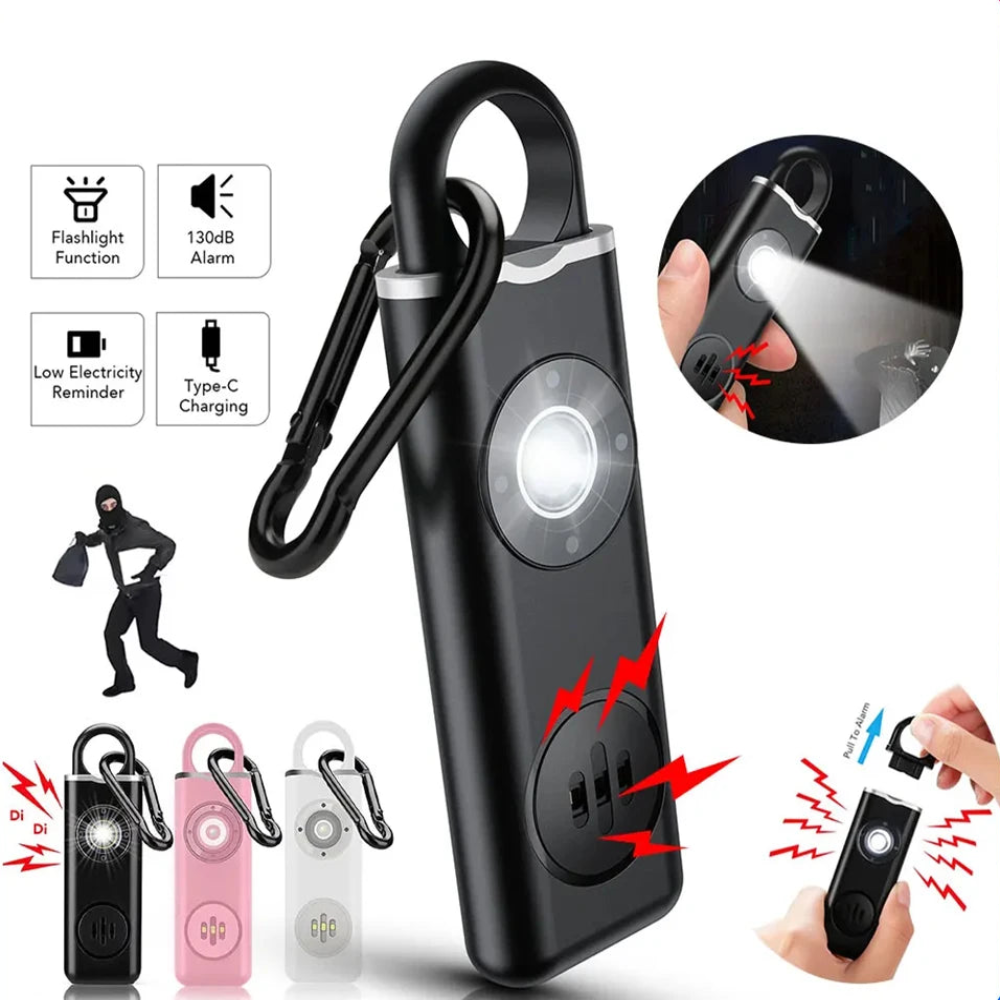 Self Defense Alarm 130dB Anti-wolf Personal Alarm for Woman With LED Light USB-C Charge Emergency Anti-Attack Keychain
