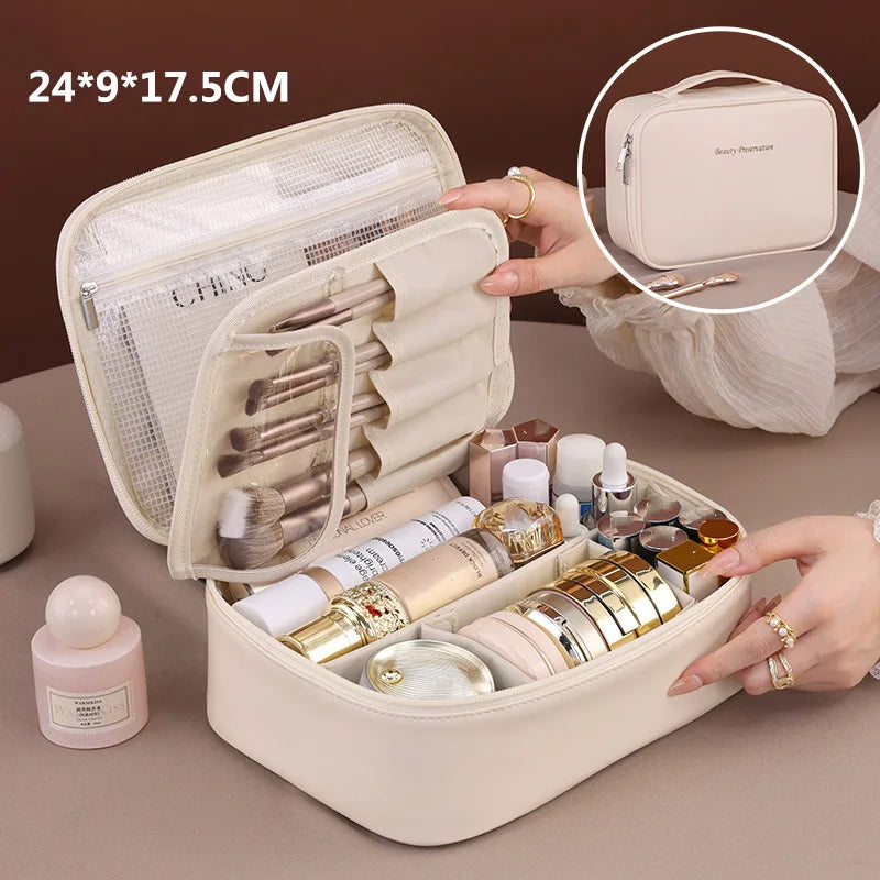 Travel Makeup Bag with Handle | PU Cosmetic & Toiletry Organizer