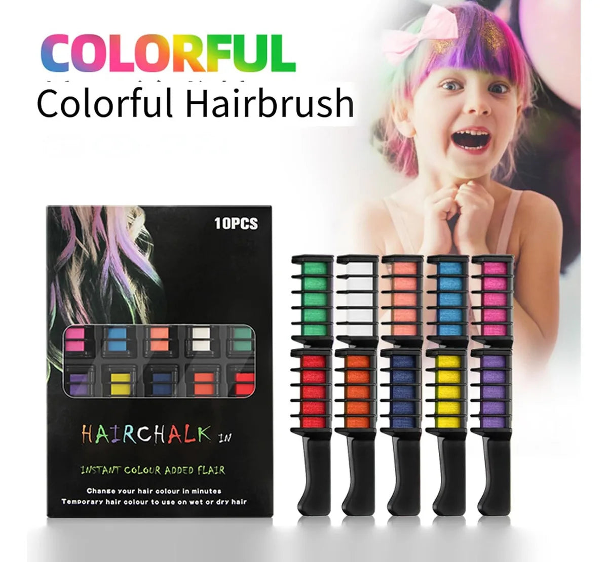 10 Colors Hair Chalk Comb,New Hair Dye Comb Temporary Hair Color Dye Washable,Temporary Hair Color Chalk Sticks for Parties