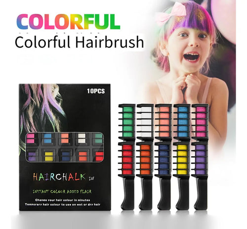 10 Colors Hair Chalk Comb,New Hair Dye Comb Temporary Hair Color Dye Washable,Temporary Hair Color Chalk Sticks for Parties