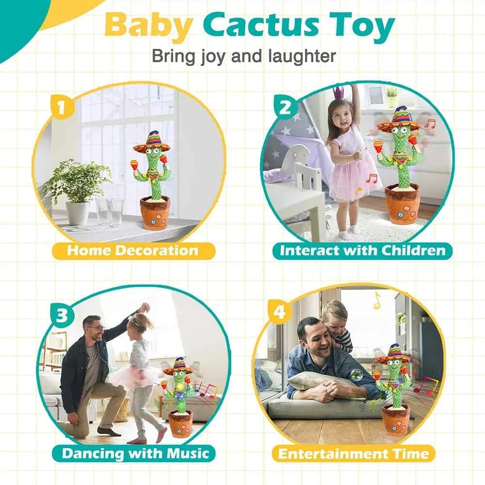 Talking Dancing Cactus Toy | Voice Repeat, Music & LED Lights