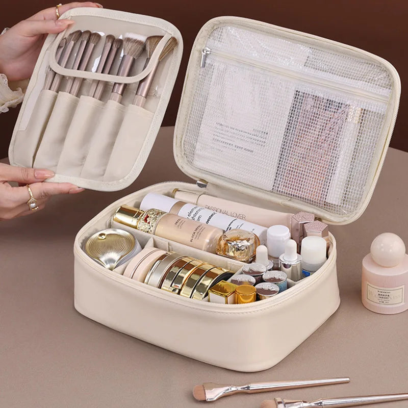 Travel Makeup Bag with Handle | PU Cosmetic & Toiletry Organizer