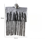 Hanging ghost decoration with measurements on a white background
