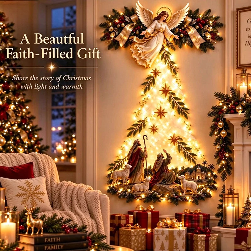 Christmas，Bethlehem Star of Faith, Lighted Nativity Wall Decor,Glowing Christmas Hanging Ornament, LED Lights for Indoor Gift