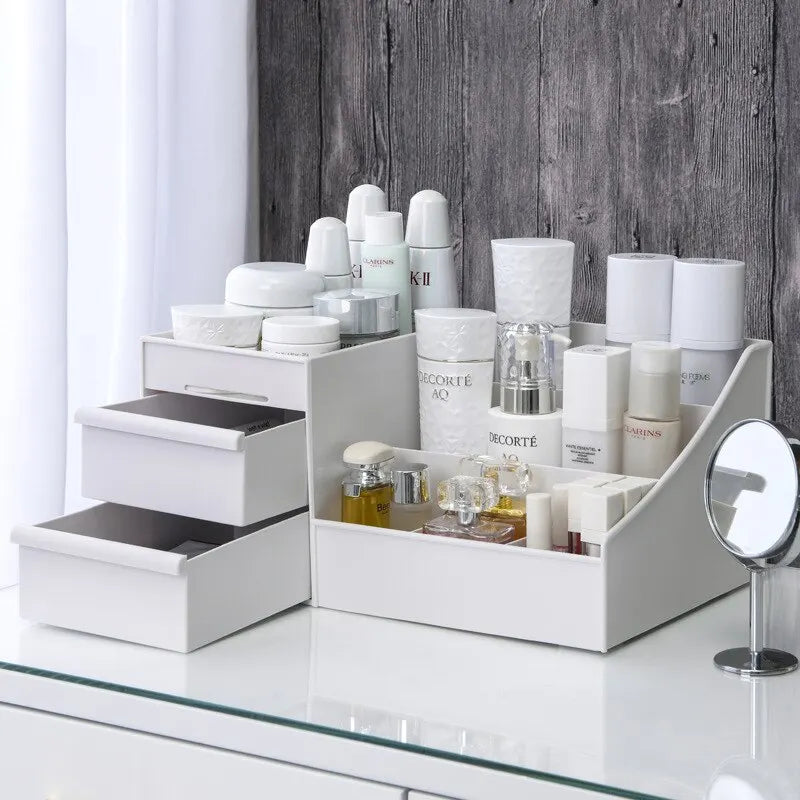 White Makeup Organizer with Drawers & Skincare Storage
