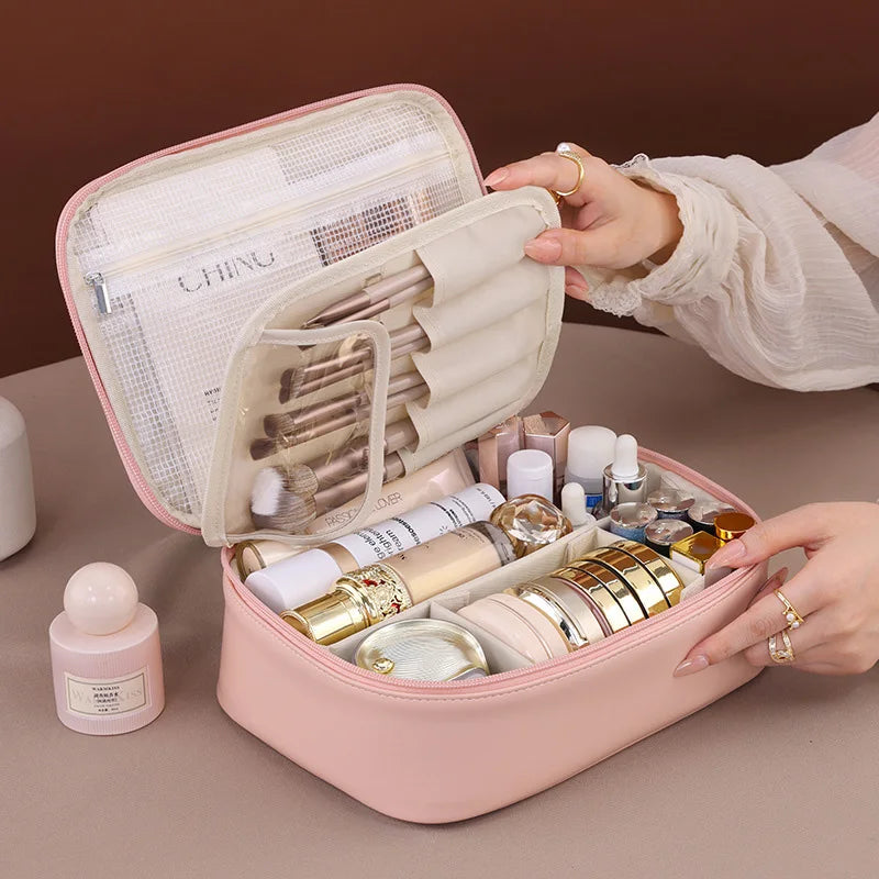 Travel Makeup Bag with Handle | PU Cosmetic & Toiletry Organizer