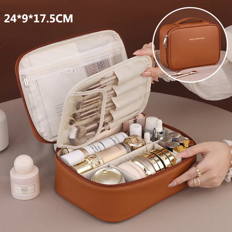 Travel Makeup Bag with Handle | PU Cosmetic & Toiletry Organizer