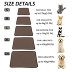 Size chart for pet mats with different sizes and weight ranges for small, medium, and large pets.