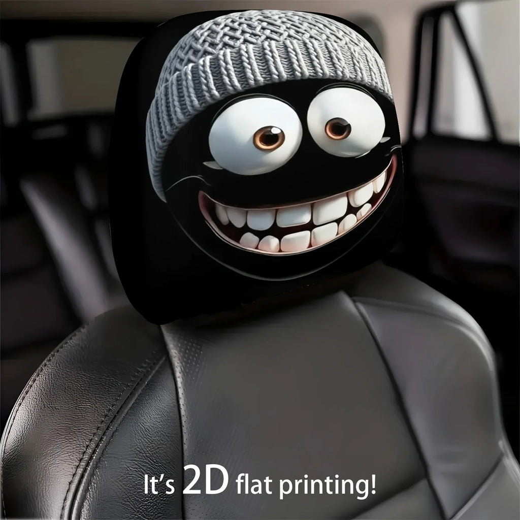 2Pc Cozy Cartoon Cuddles for Your Car's Napping Neck - Smiley Face Headrest Huggers That Wash Away Road Trip Grime!