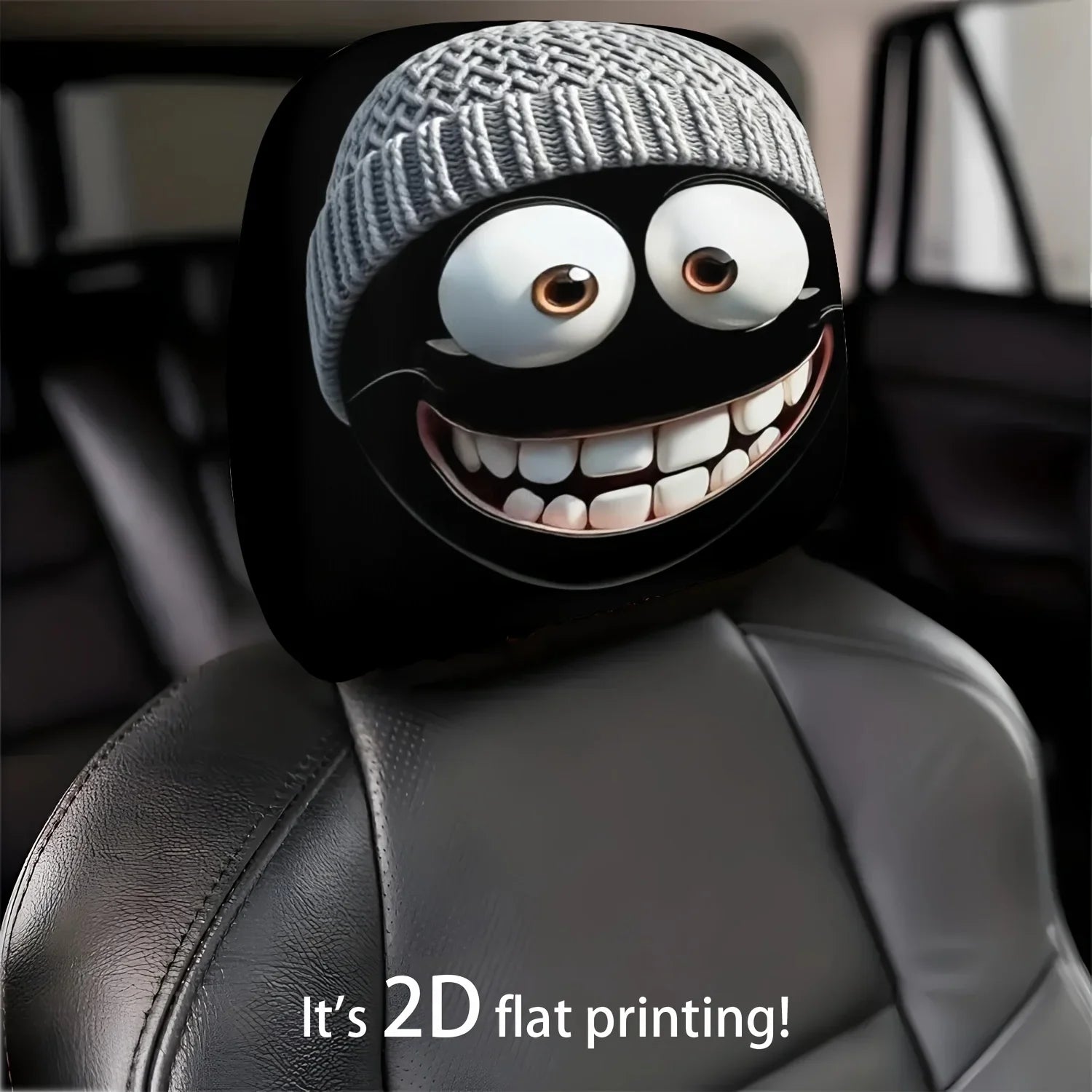 2Pc Cozy Cartoon Cuddles for Your Car's Napping Neck - Smiley Face Headrest Huggers That Wash Away Road Trip Grime!