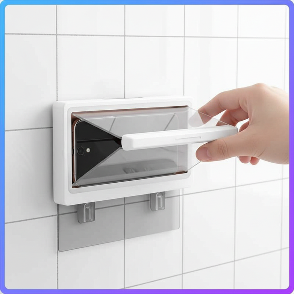 Anti-fog phone case magnetic 60-degree opening on bathroom tiles
