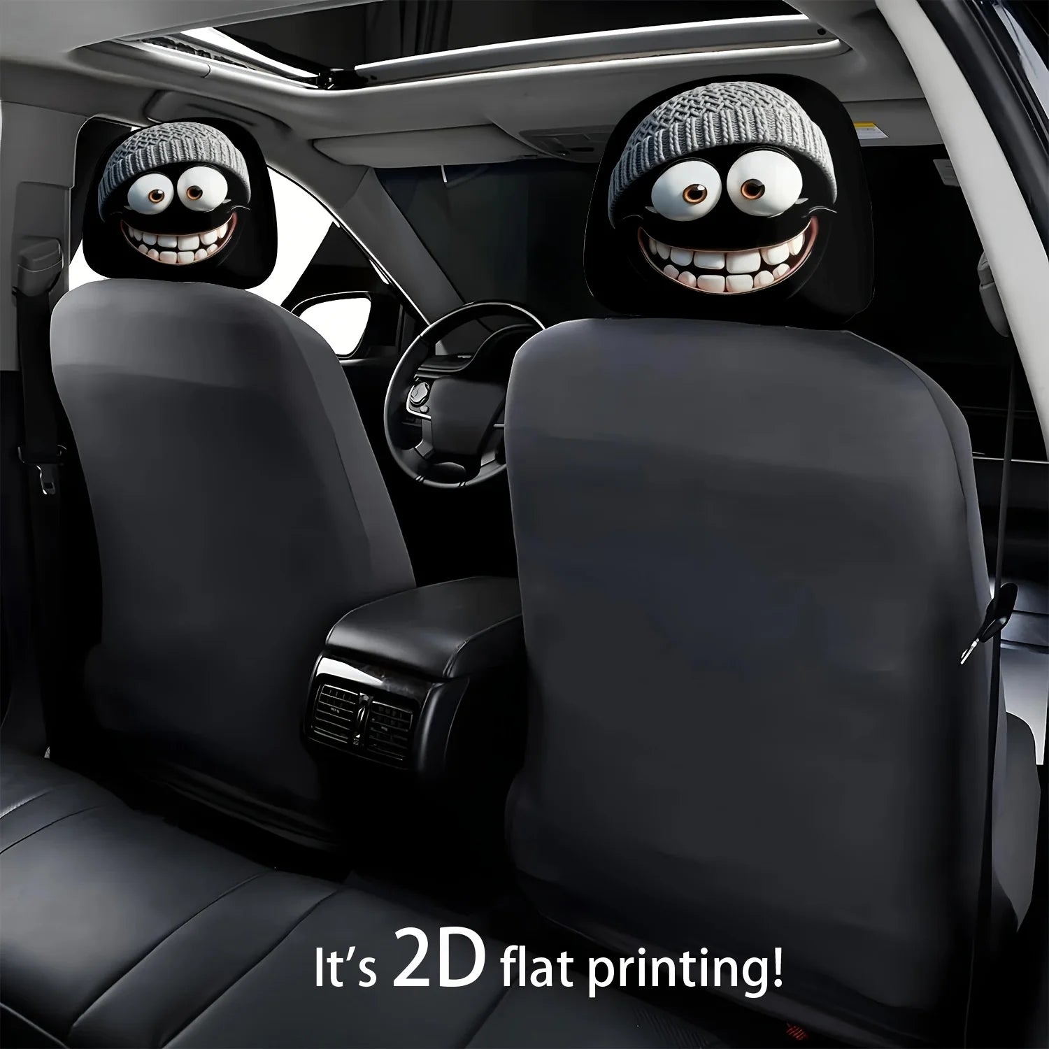 2Pc Cozy Cartoon Cuddles for Your Car's Napping Neck - Smiley Face Headrest Huggers That Wash Away Road Trip Grime!