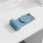 Camera handle grip flat lay on white desk
