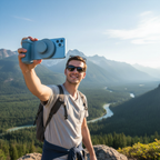 Camera handle grip used for selfie outdoors
