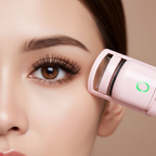 Close-up of dramatically curled lashes with heated curler