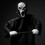 Close-up of screaming skull ghost face scarecrow mask detail