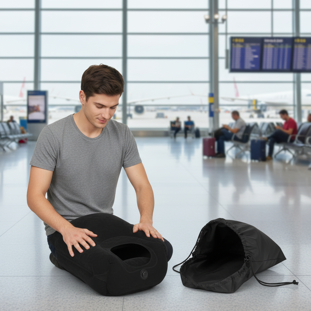 Deflating and packing the travel pillow