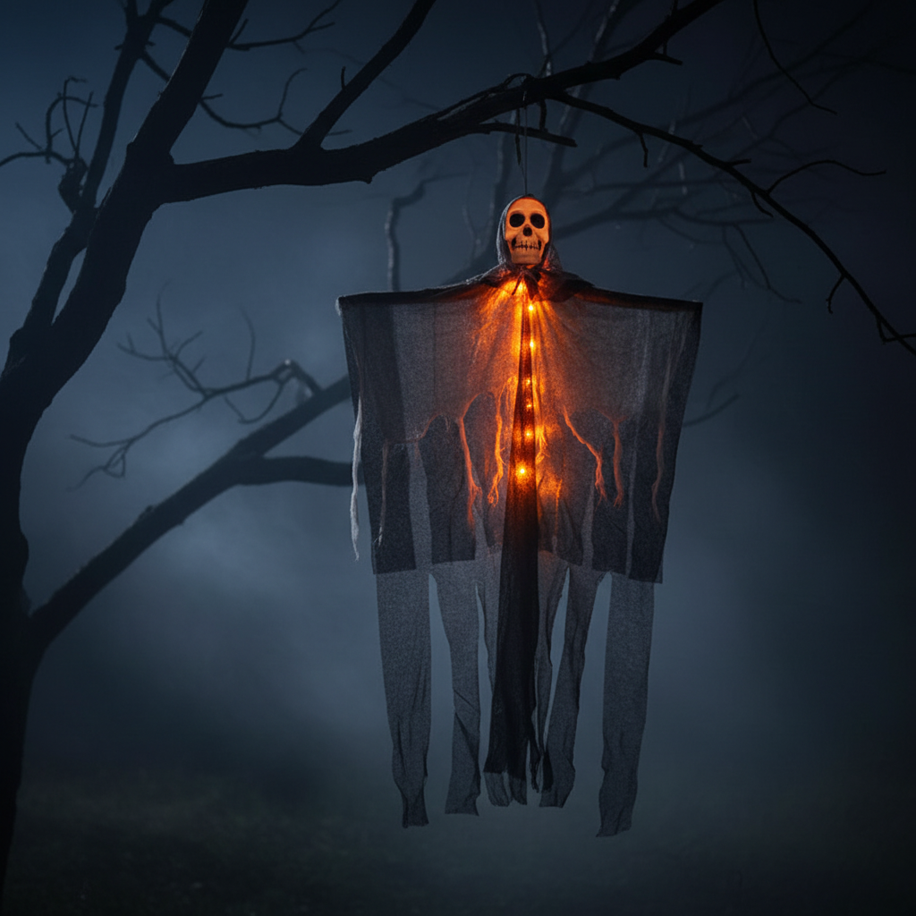 Glowing Skull Ghost Hanging Decoration – Tree Night Scene