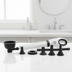 High-pressure plunger with nozzle attachments on countertop
