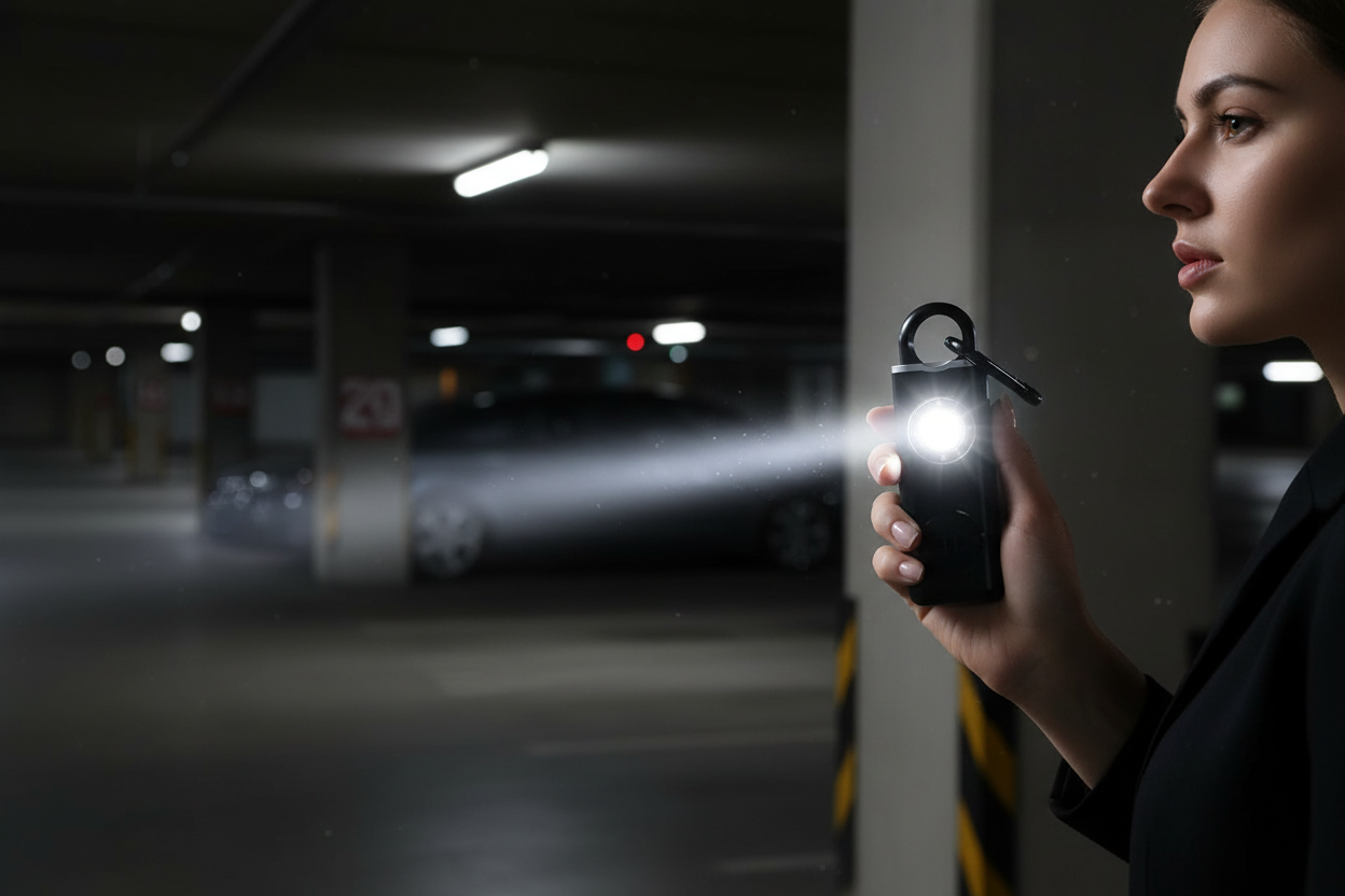 Personal alarm LED light in parking garage