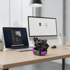 Noise cancelling earbuds with laptop - professional workspace setup