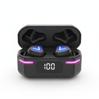 Premium Bluetooth earbuds with LED battery indicator - white background