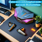 Wireless earbuds on modern home office desk - perfect for remote workers