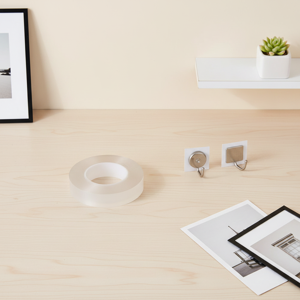 Nano tape roll with mountable household items