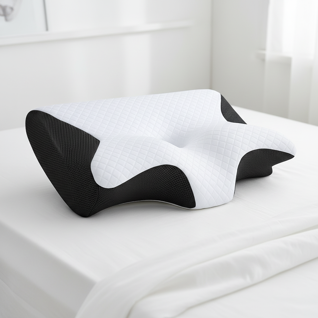 Pibi Comfort butterfly memory foam pillow close-up on bed
