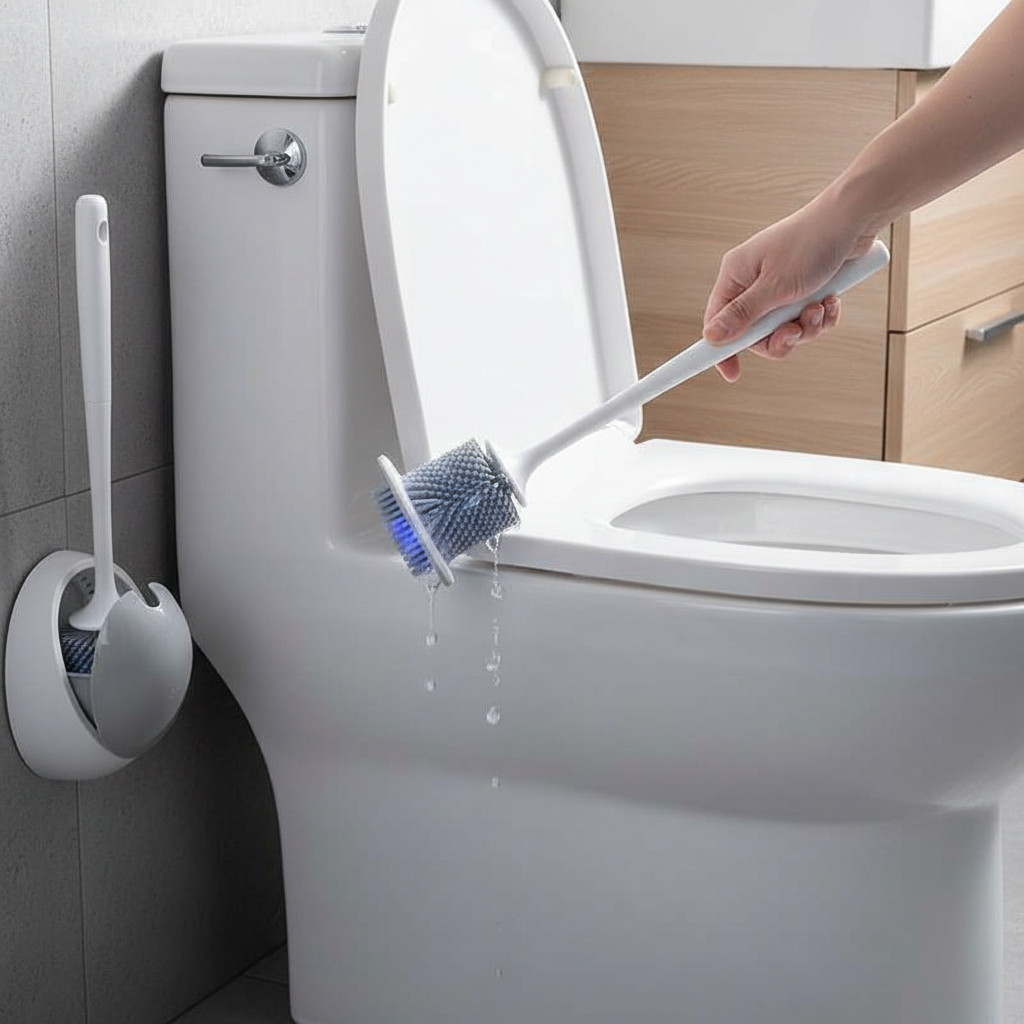 Silicone brush cleaning toilet bowl