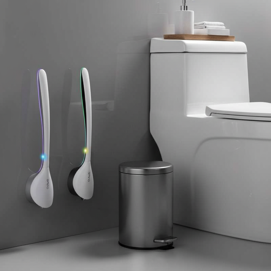 Silicone toilet brush as part of stylish bathroom setup