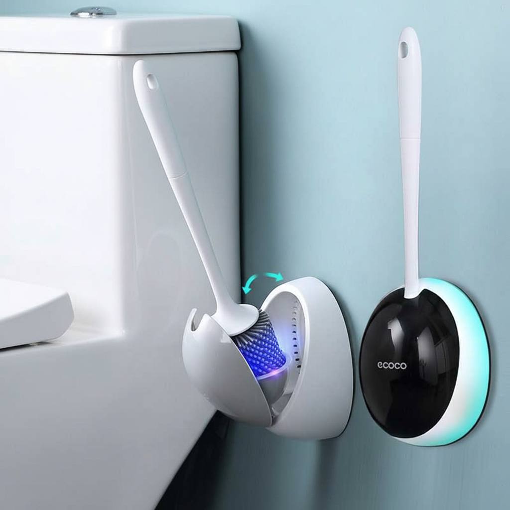 Silicone toilet brush wall-mounted in modern bathroom