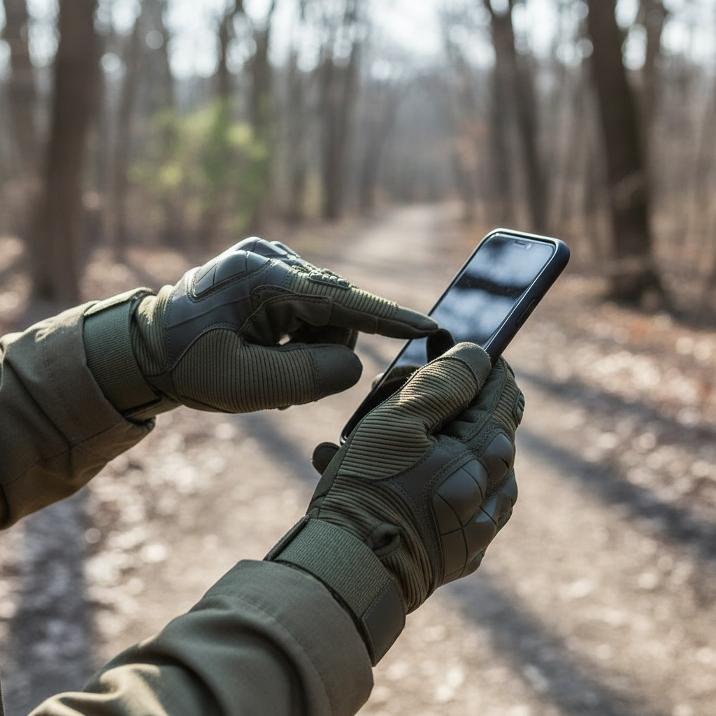 Tactical gloves used on touchscreen phone