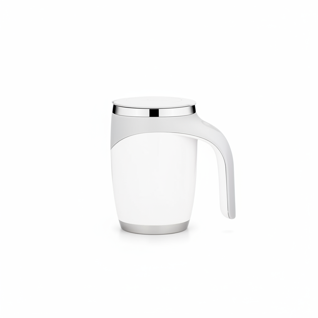 White Self-Stirring Mug on White Background